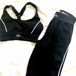 ALO Yoga Black and White Sports Bra and Leggings Set